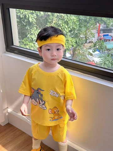 BT891- COMBO 2 bộ thun cộc tay Tom  Jerry vàng cho bé 8-26kg