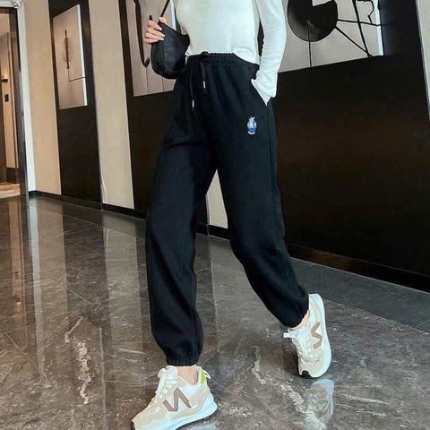 Quan085- Combo 2 quần nỉ gấu bo ống đen xám