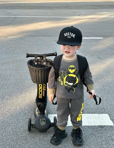 Cb301-Combo 2 bộ cotton dài tay bé trai batman xám size 9-27kg