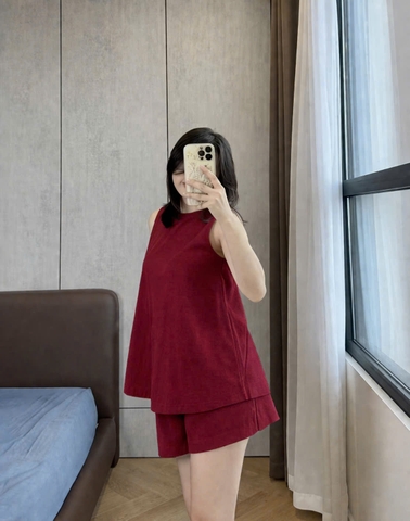 Set958- Set đũi lien sát nách đỏ cộc có cúc lưng