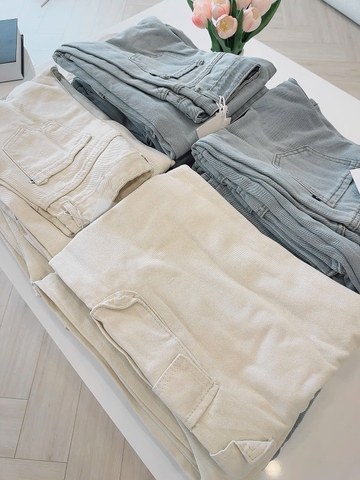 Quan063- QUẦN jean suông túi hộp 2 màu xanh trắng