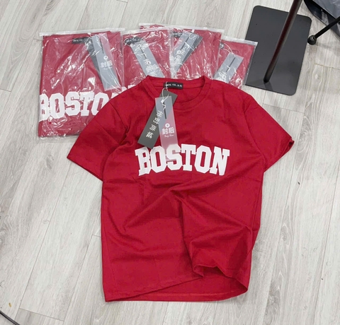 A177-Áo thun QUẢNG CHÂU màu đỏ BOSTON chữ thêu form suông rộng