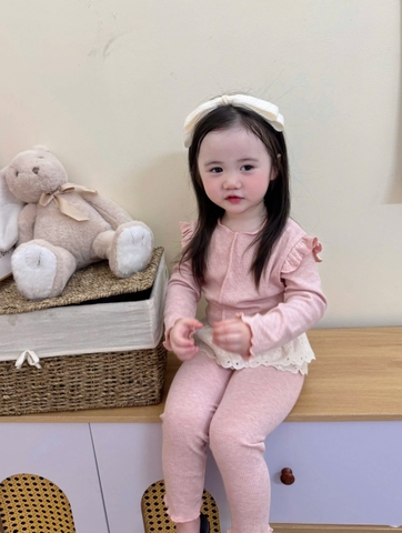 CB342- Combo 2 bộ tăm mịn hồng nâu bé gái