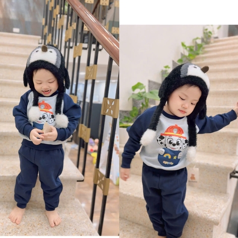 Bt763- Bộ nỉ bông Cứu hộ phối màu than bé trai