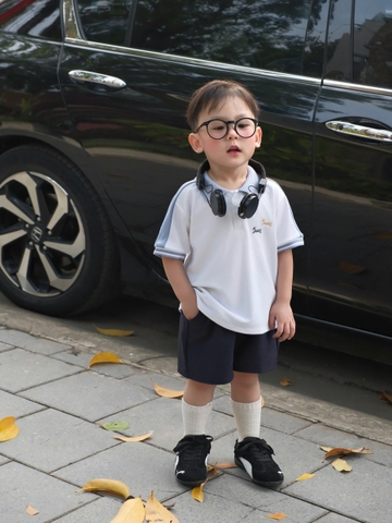 BT853-Bộ áo polo trắng phối quần short thêu ngựa cho bé 9-26kg