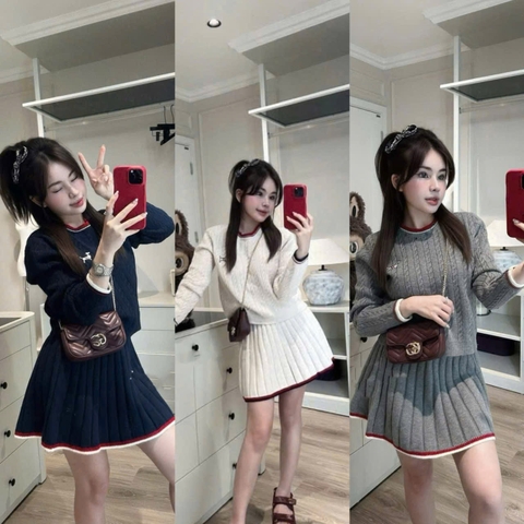 Set765- Set len dài tay 3 màu CV xếp ly hàng Quảng Châu