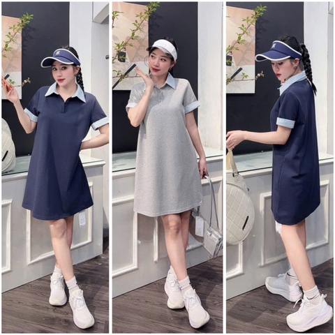 DAM150- đầm zip suông phối kẻ cổ đức 2 màu than-ghi