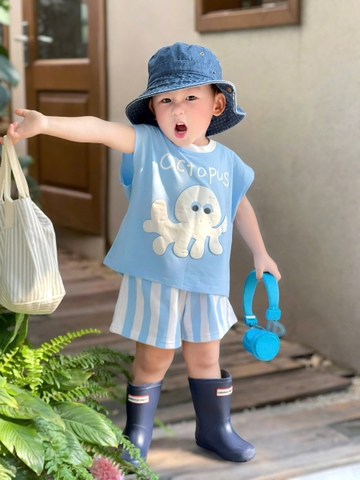 bt572- Bộ bạch tuộc mÀu xanh nhạt chất cotton