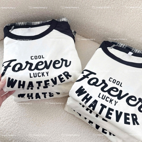 Set73-Set mặc nhà áo phối đen trắng quần kẻ