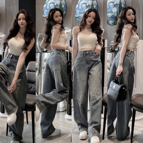 Quan092-Quần jean xanh dáng suông dài 100-102cm