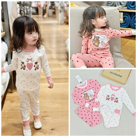 Cb169- (9-26kg) Combo 2 bộ thun díp bé gái Gấu bi VNXK