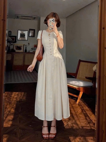 Dam177- Váy lien dài cúc dọc thân túi hông