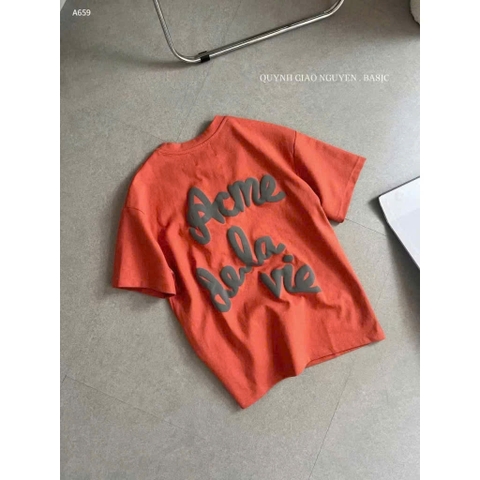 A211-Áo thun suông màu cam in chữ