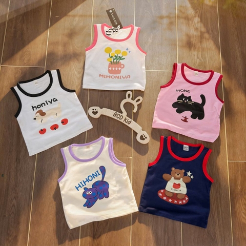 BT892- COMBO 5 áo ba lỗ bé gái chất cotton mát size 8-26kg
