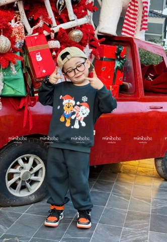 bt777- Bộ Noel xanh rêu chất nỉ bông ấm in chuẩn