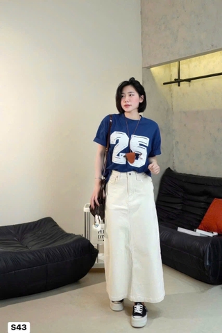 CV010- CHân váy jeans trắng gạo dáng dài 90cm nhà máy full tem