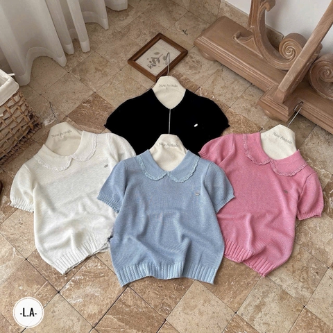 A347- Áo len Mongtoghi viền ren 4 màu tag kim loại