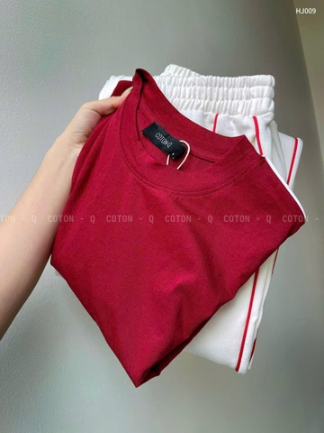 Set704-Set áo thun đỏ suông phối quần dài ống rộng