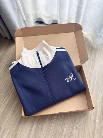 Set780- Bộ nỉ nữ haida xanh than khoá kéo phối cổ cao