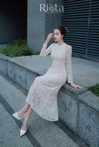 🌺 DAM135-VÁY REN  KHOÉT VAI DÁNG DÀI MÀU TRẮNG☘️