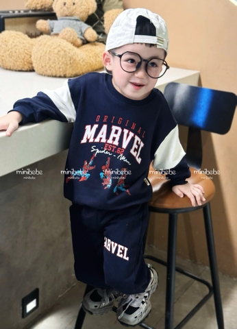 bt778- Bộ nỉ bông màu than phối Marvel in nhện