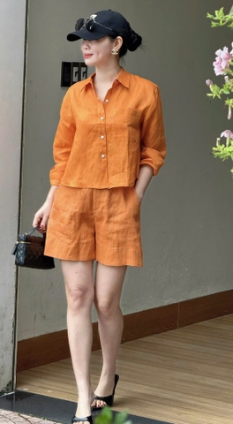 ☘️ SET560- SET BỘ ORANGE NƠ SAU XẮN TAY QUẦN SHORT LỠ🌿