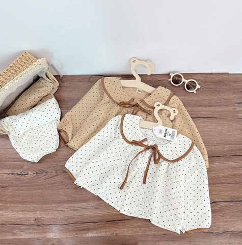 CB390- Combo  2 pijama xô đũi chấm bi vàng be bé gái