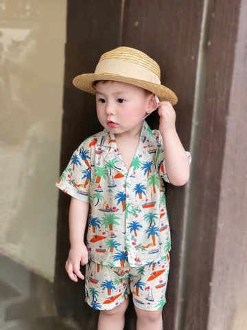 BT496- Bộ áo sơ mi đũi cây dừa sắc màu mix quần kaki