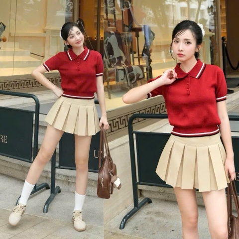 A264- Áo len cổ đức màu đỏ hàng nhà máy full tem