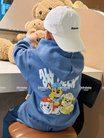 Bt705- Bộ nỉ bông xanh biển có mũ CỨU HỘ hoạ tiết in