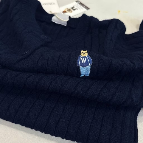 A559-Áo len cadigan  màu xanh than thêu gấu W