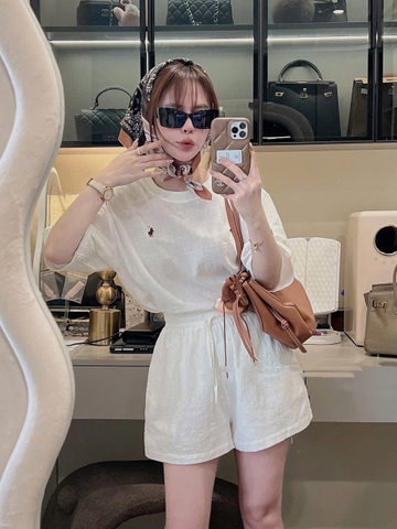 Set707- Set đũi trắng cộc tay 2 lớp tặng kèm khăn