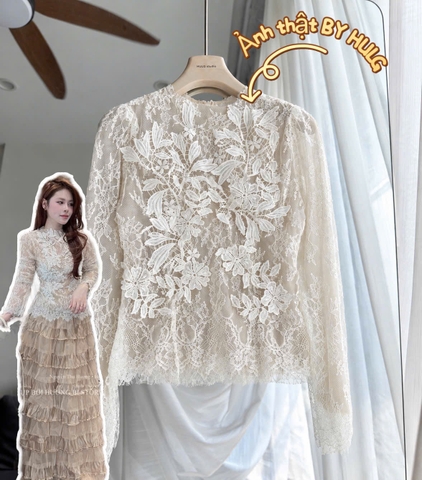A797- Áo len 2 lớp tỉa chân đính thủ công màu be cao cấp