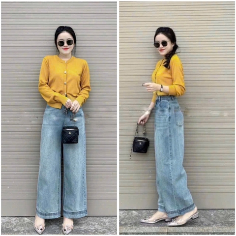 QUAN021- Quần JEANS nấm dài 90cm ống suông rộng 28 thêu gấu