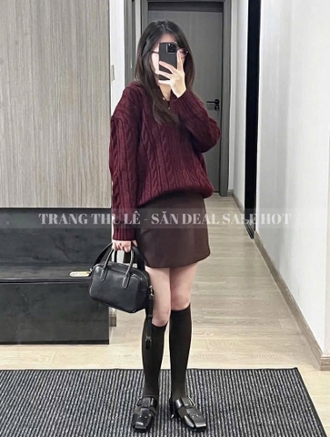 A334-Áo len thừng màu đỏ đô cổ bẻ