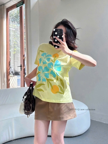 A476-Ao thun vàng in hoa full tem dáng suông loại đẹp