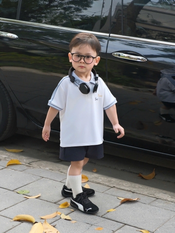 BT853-Bộ áo polo trắng phối quần short thêu ngựa cho bé 9-26kg