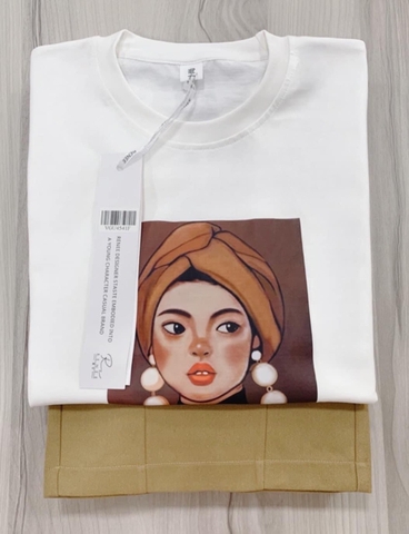 SET034-Set quần baggy màu vàng mix kèm áo phông cô gái