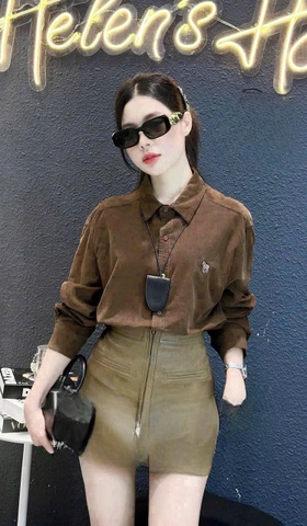 ☘️  A160- ÁO SƠ MI NHUNG TĂM THÊU NGỰA 2 MÀU🌺