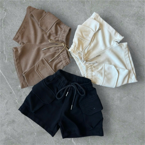 CB251- combo 2 quần short túi hộp chất nỉ mì bé trai màu basic