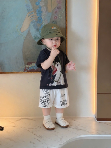 BT1028- Combo 2 bộ cotton cộc ĐeN- CAM in CÚN