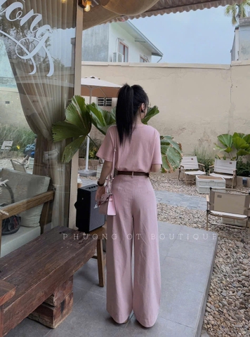 Quan034- quần jeans hồng nhạt tặng kèm đai dáng suông nấm dài 95cm