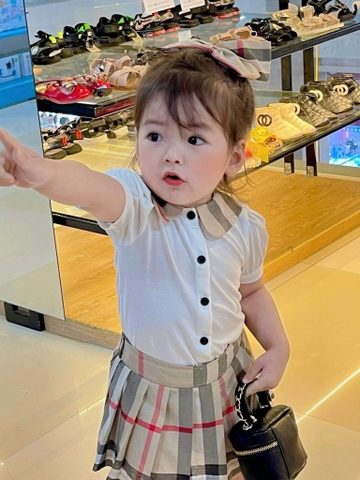 SETKID018- Set đầm kẻ bé gái tặng kèm nơ VNXK