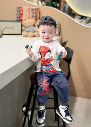 Bn164- (10-26kg)  Bộ thu dài tay thu đông bé trai Spider Man trắng xanh VNXK