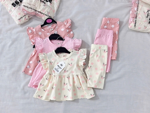 CB296- combo 3 bộ peplum bé gái chất cotton tông hồng