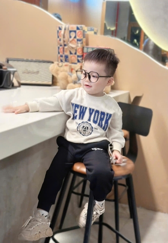 BN145-(8-27kg) Bộ thu đông bé trai dài tay nỉ da cá NY trắng đen VNXK