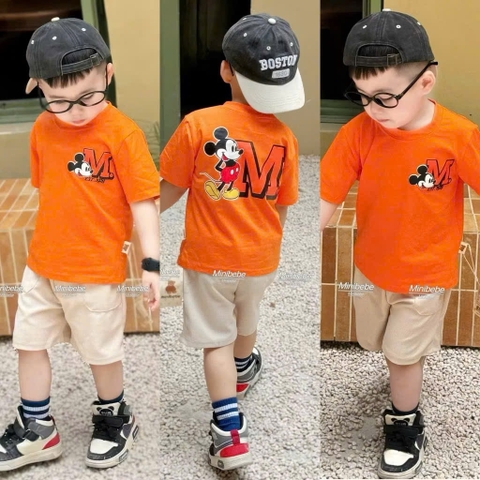 bt571- Bộ mcikey cam quần cua tổ ong màu be