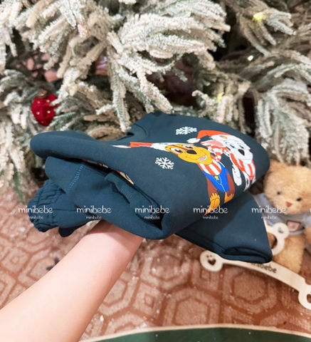bt777- Bộ Noel xanh rêu chất nỉ bông ấm in chuẩn