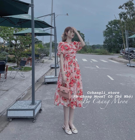 Đầm hoa ly ngực mà cam chất đẹp 2 lớp