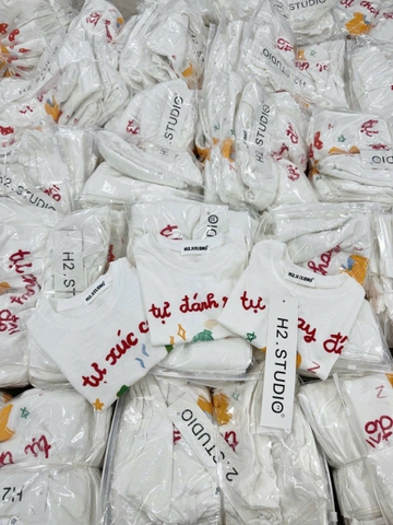 Bt594- Set 3 áo xược trắng in chữ tự lập trẻ em